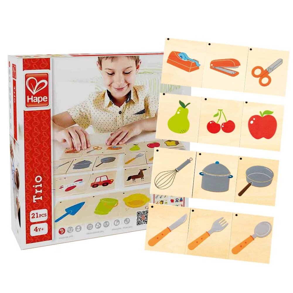 New in Box Hape Trio Game Kid's Wooden Card Learning Game
